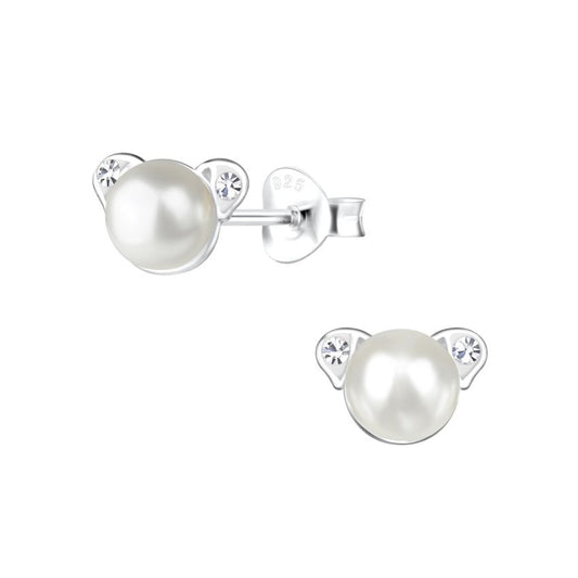 Sterling Silver Pearl Teddy Earrings