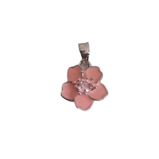 Sterling Silver Pink With CZ Centre Flower Pendant