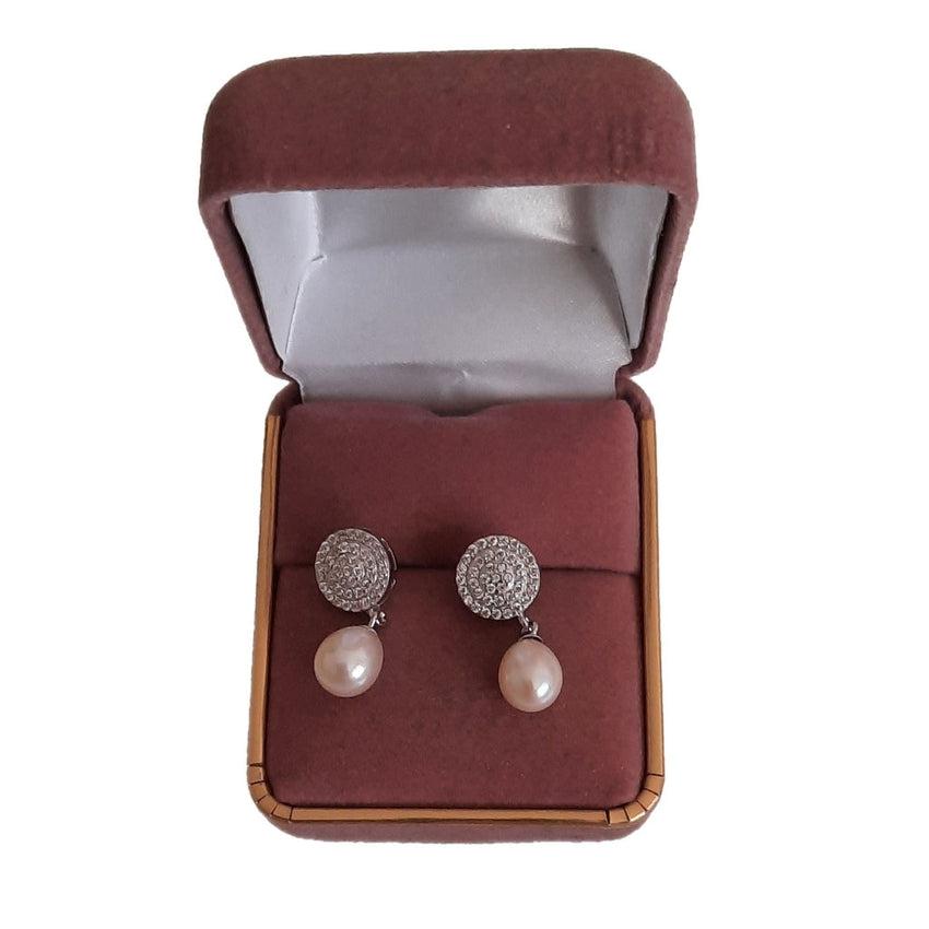 Sterling Silver Round Cubic Zirconia Pearl Drop Earrings