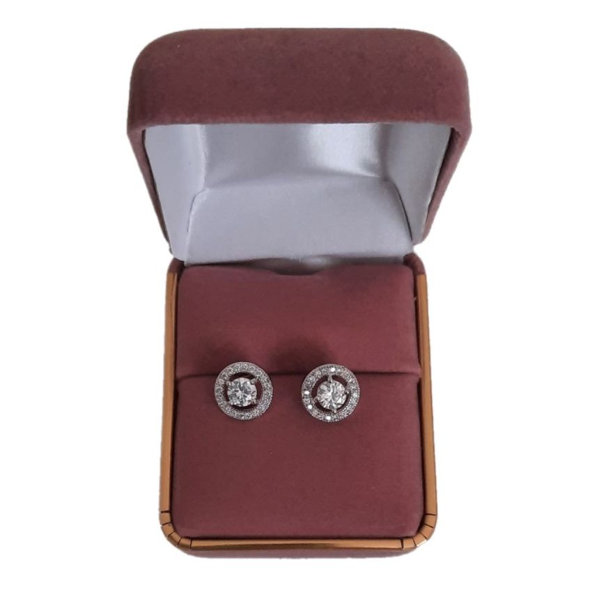 Sterling Silver Round Stud CZ Earrings(2)