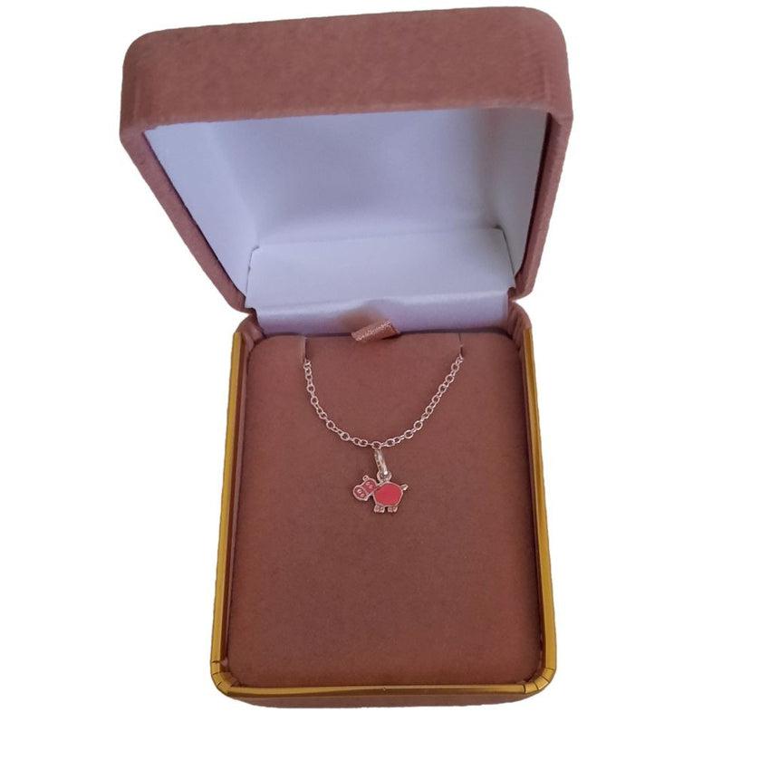 Sterling Silver Small Pretty Childs Enamel Pink Cow Pendant