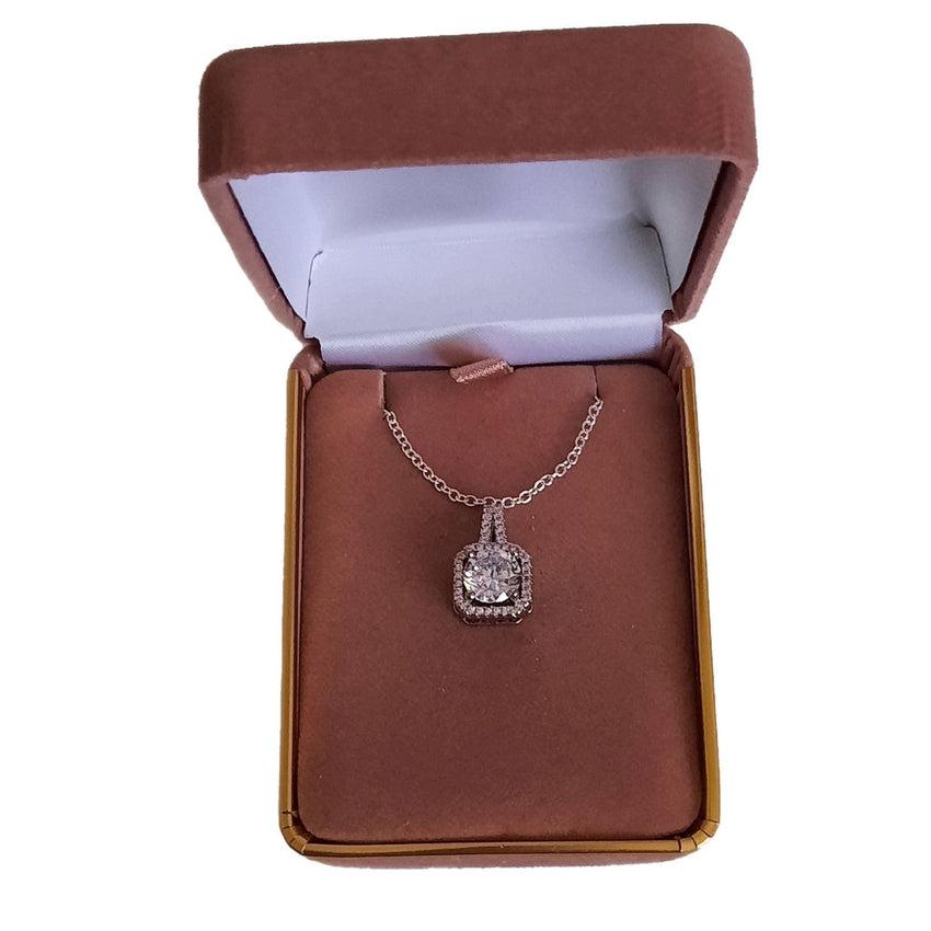 Sterling Silver Solitaire Square Drop Stone Set Stem Necklace