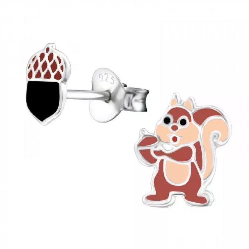 Sterling Silver Squirrel And Acorn Earrings