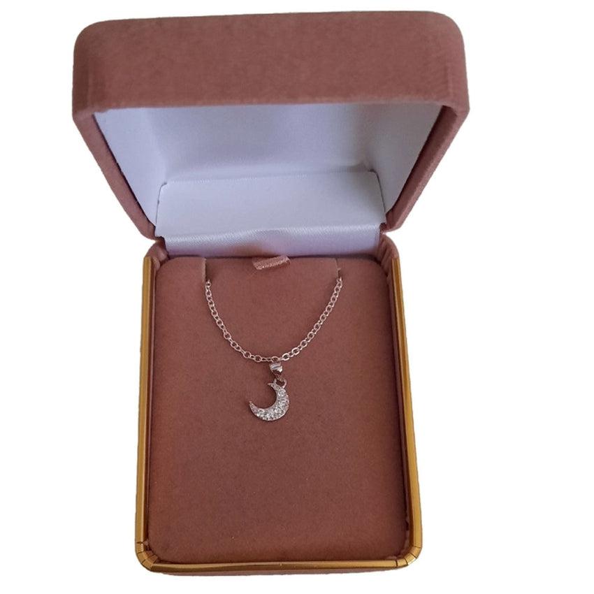 Sterling Silver With Cubic Zirconia Half Moon Pendant
