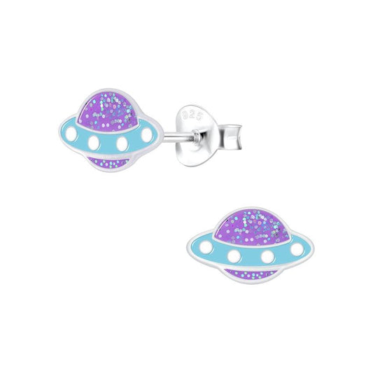 Sterling Silver Blue And Purple UFO Stud Earrings