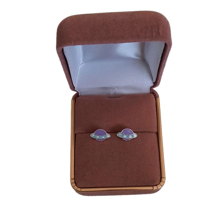 Sterling Silver Blue And Purple UFO Stud Earrings