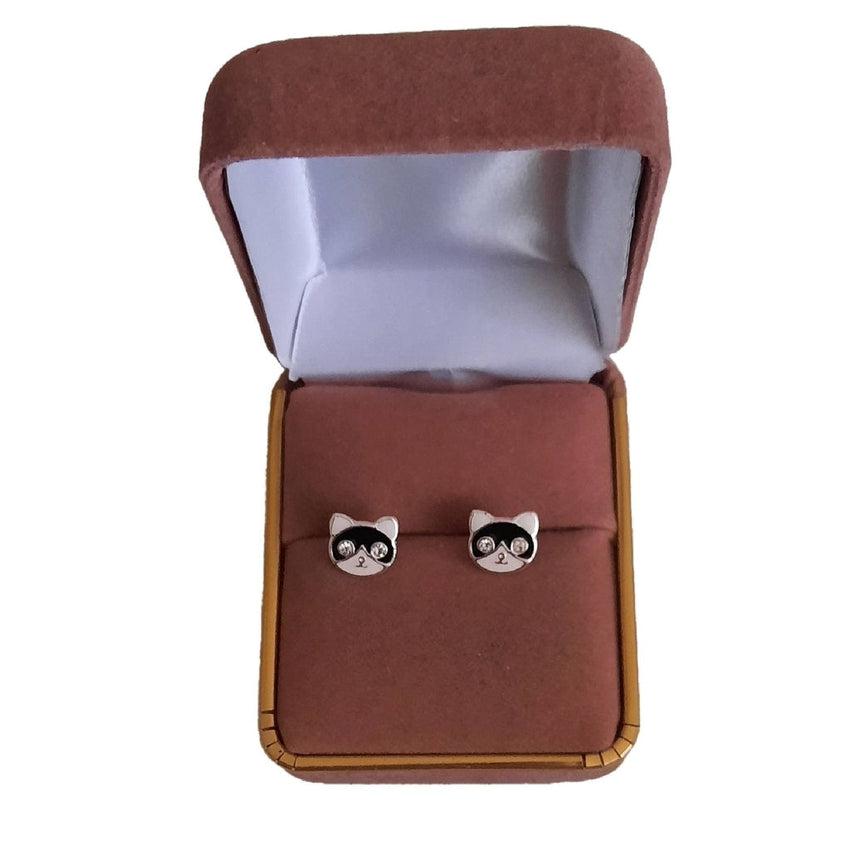 Sterling Silver Cat Face Earrings