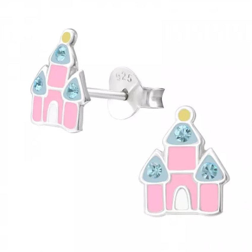 Sterling Silver Childrens Princess Castle Earrings