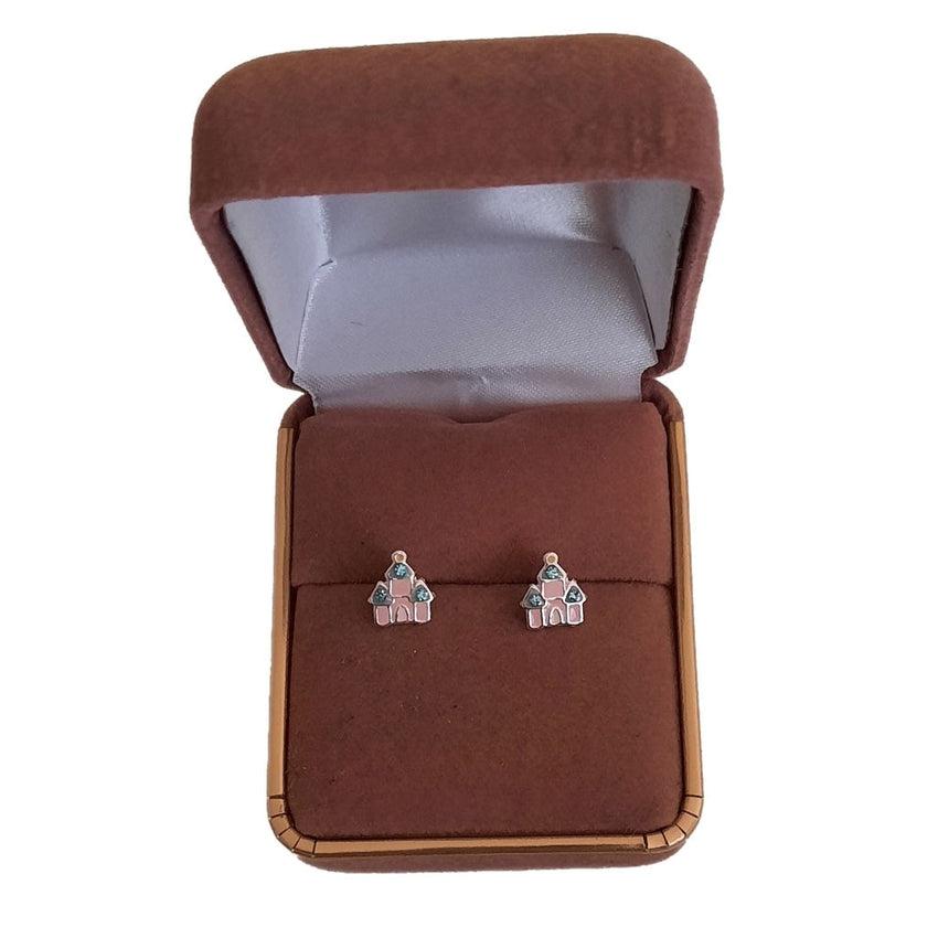 Sterling Silver Childrens Princess Castle Earrings