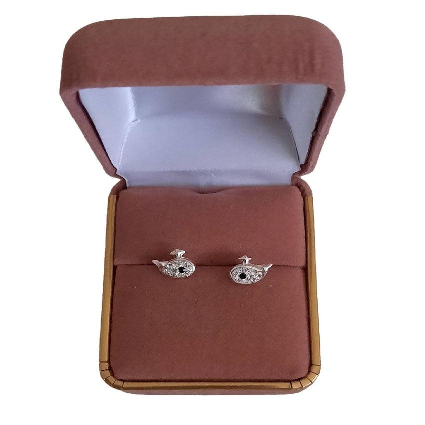 Sterling Silver Cubic Zirconial Whale Earrings