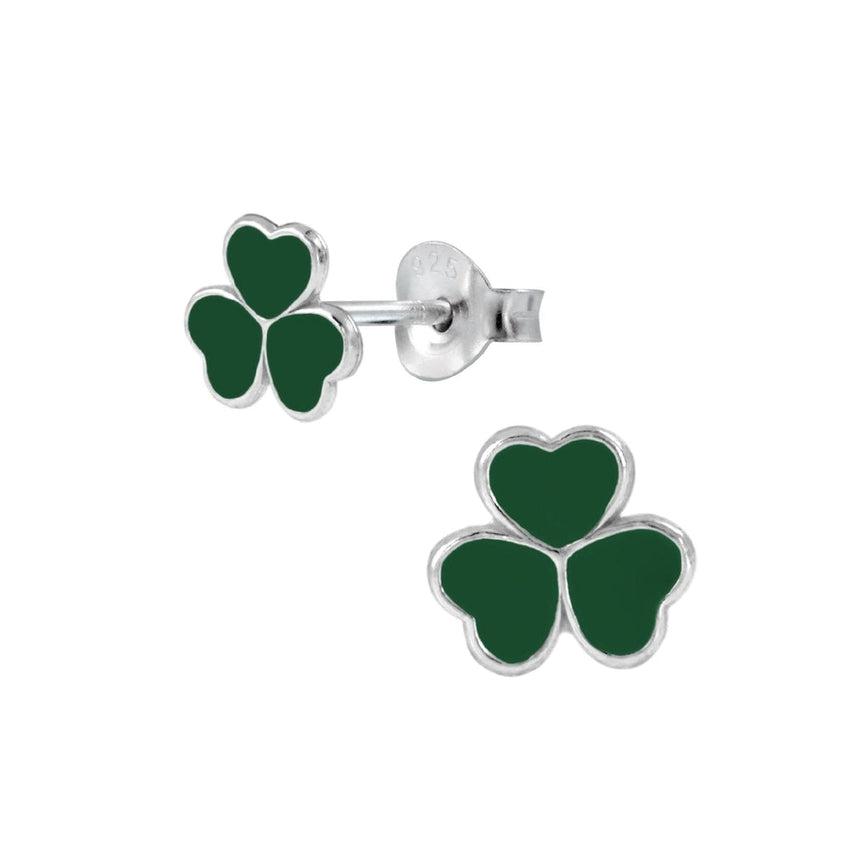 Sterling Silver Green Shamrock Stud Earrings