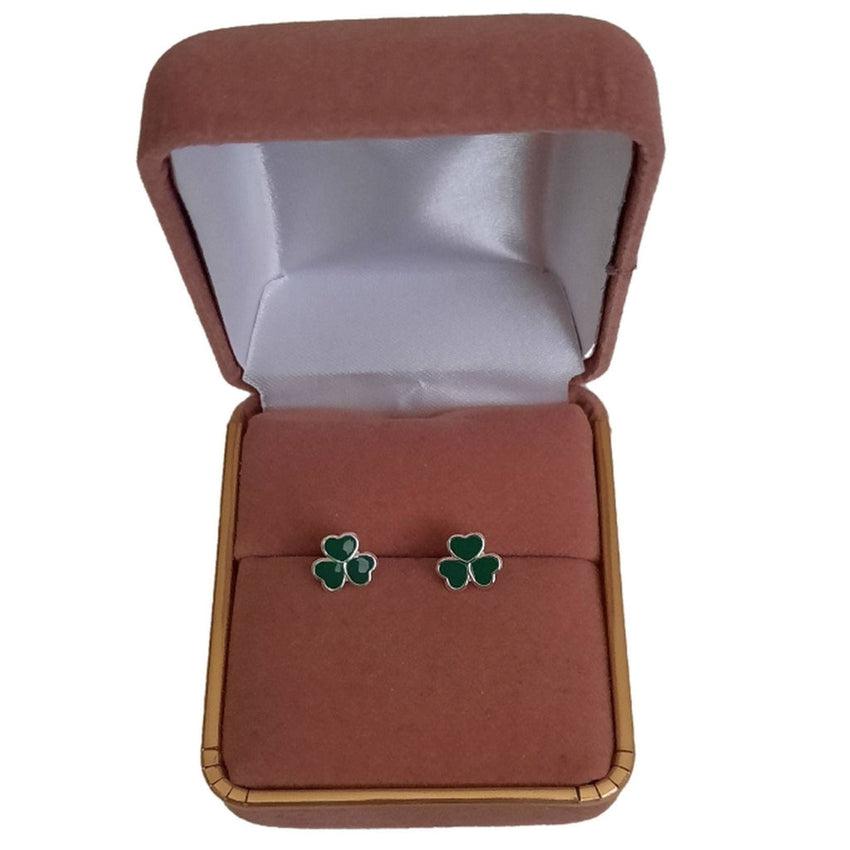 Sterling Silver Green Shamrock Stud Earrings