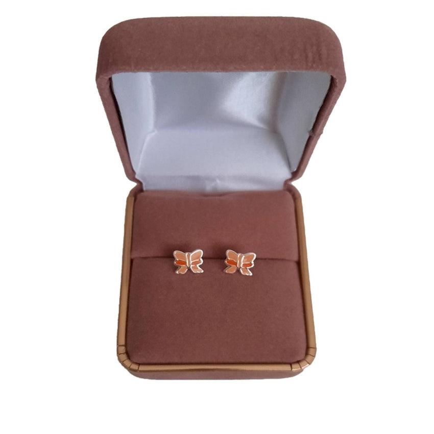 Sterling Silver Kids Orange Butterfly Earrings