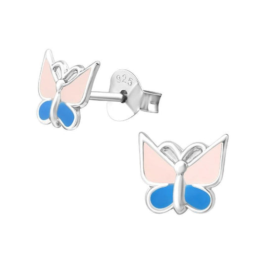 Sterling Silver Kids Pink And Blue Butterfly Earrings