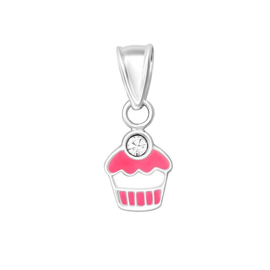Sterling Silver Pink And White Cupcake Pendant