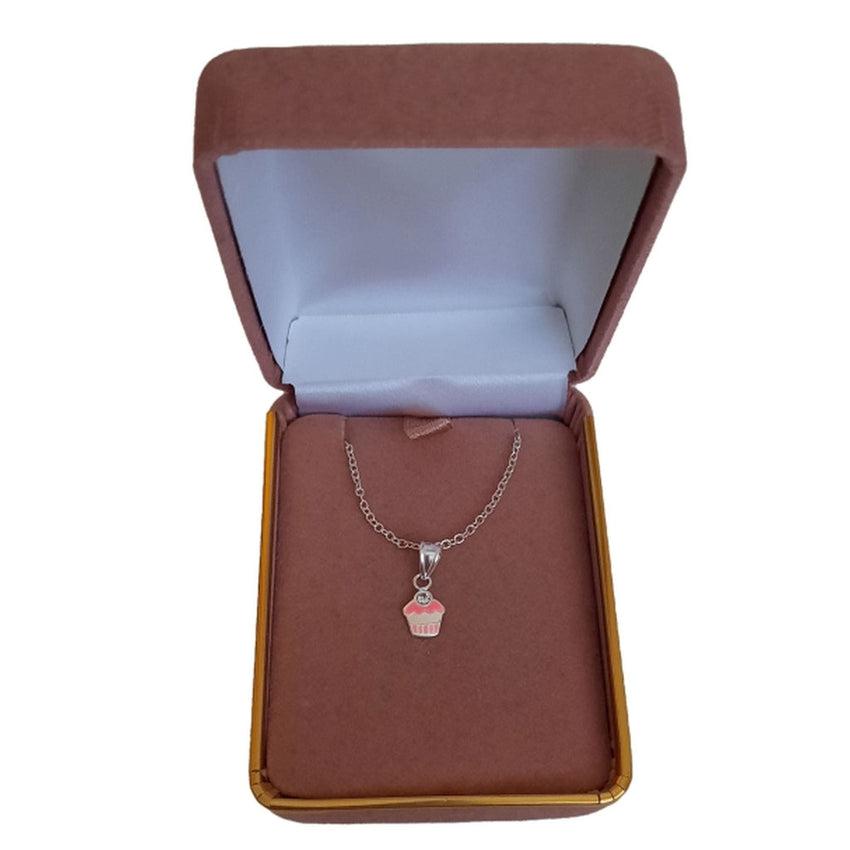Sterling Silver Pink And White Cupcake Pendant