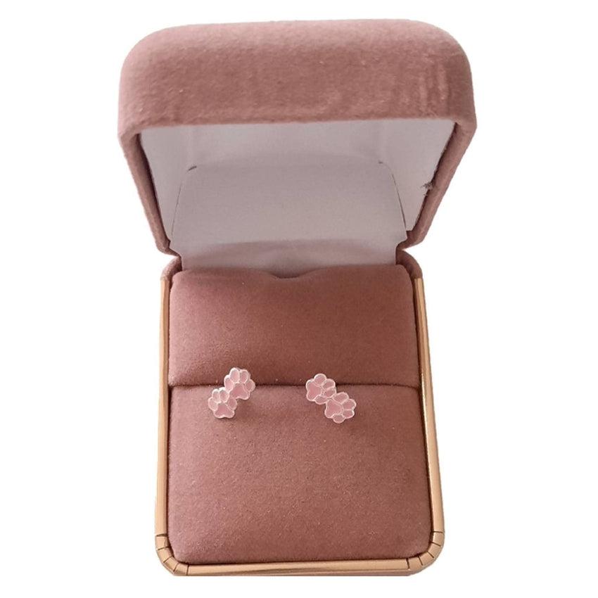 Sterling Silver Pink Double Paw Print Earrings