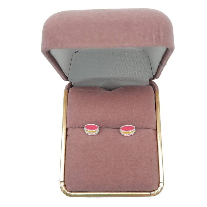 Sterling Silver Pink Enamel Macaron Earrings