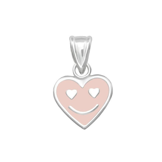 Sterling Silver Pink Heart Smiley Face Pendant