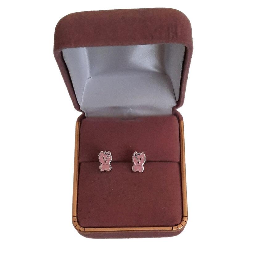 Sterling Silver Pink Puppy Stud Earrings