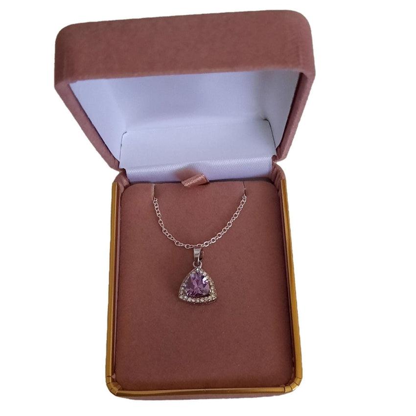 Sterling Silver Purple Cubic Zirconia Edged Triangle Pendant