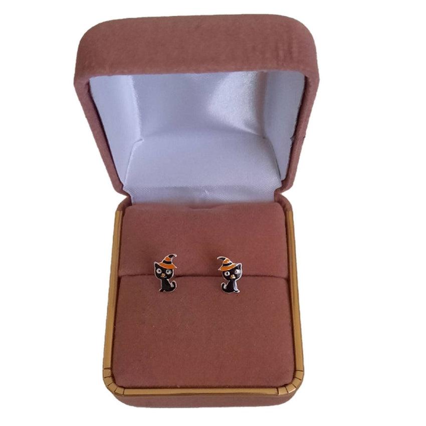 Sterling Silver Witches Cat Earrings