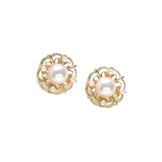 Stunning Pearl And Diamante Round Clip On Earrings