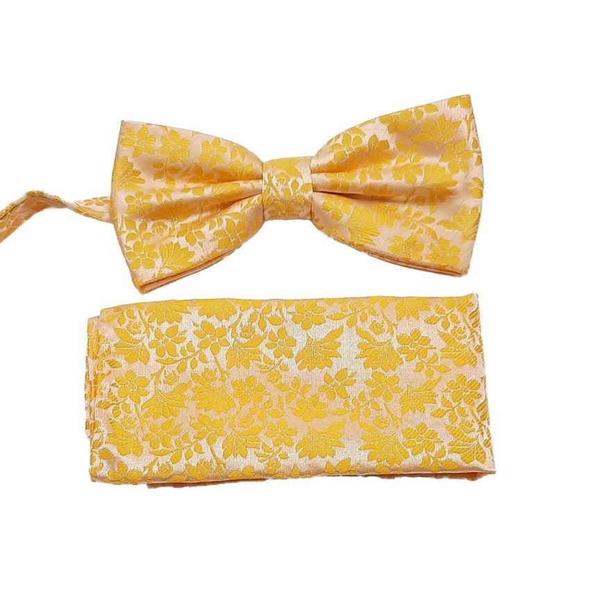 Sunshine Orange, Yellow Flower Patterned Matching Bow Tie Set