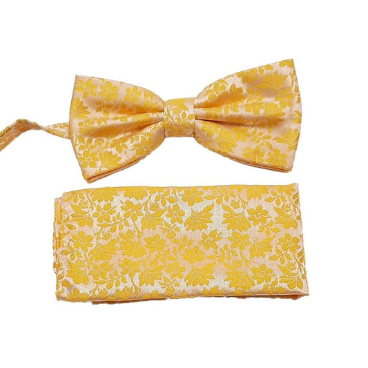 Sunshine Orange, Yellow Flower Patterned Matching Bow Tie Set