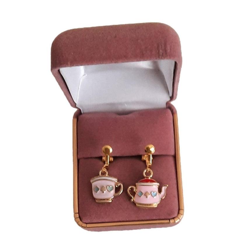 Tea Pot And Cup Clip On Earrings