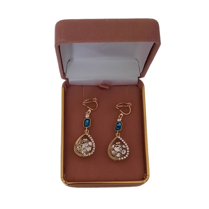 Teal Blue Diamante Clip On Earrings(2)