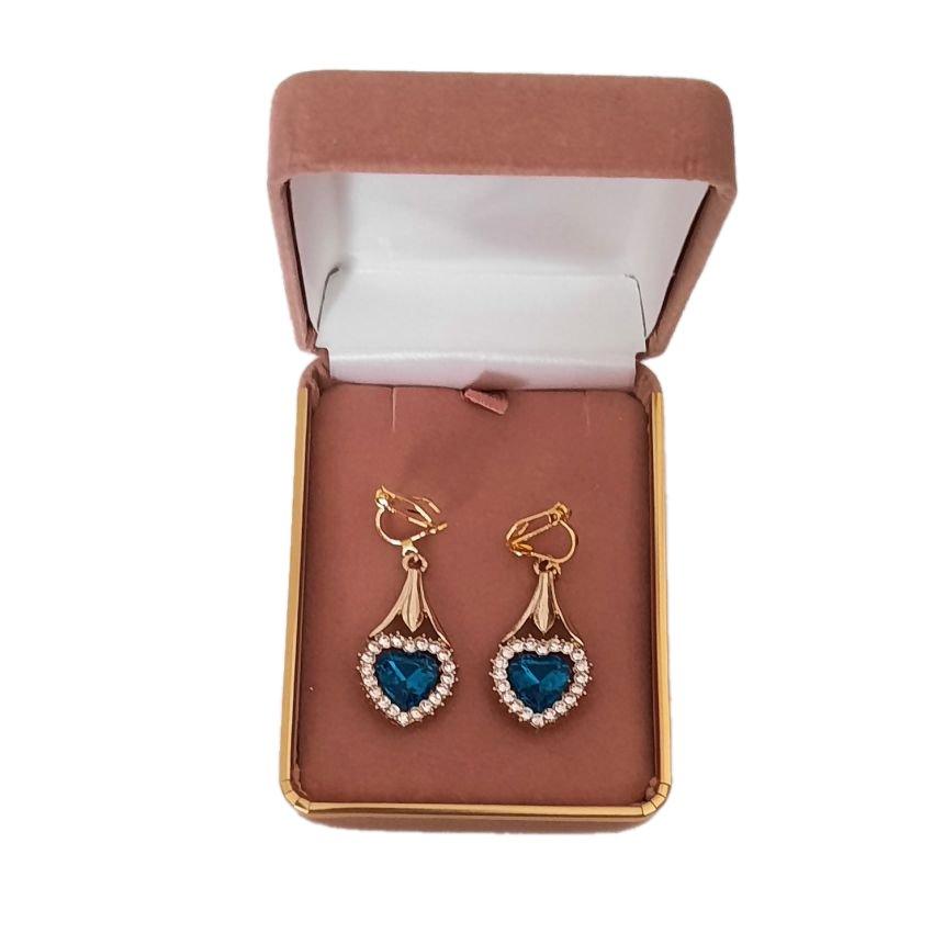 Teal Blue Heart Clip On Earrings(2)