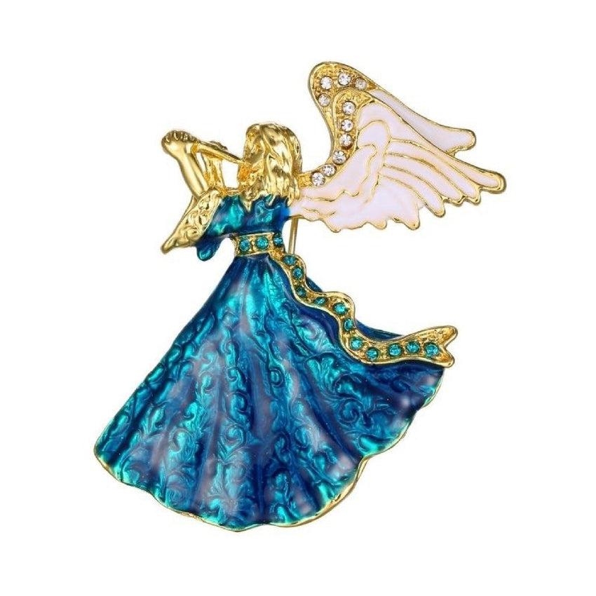 Teal Green Dress Angel Wing Brooch