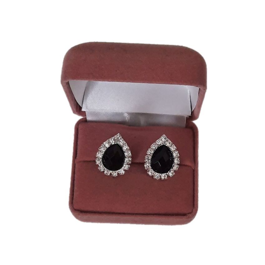 Tear Drop Black Crystal Clip On Earrings(2)