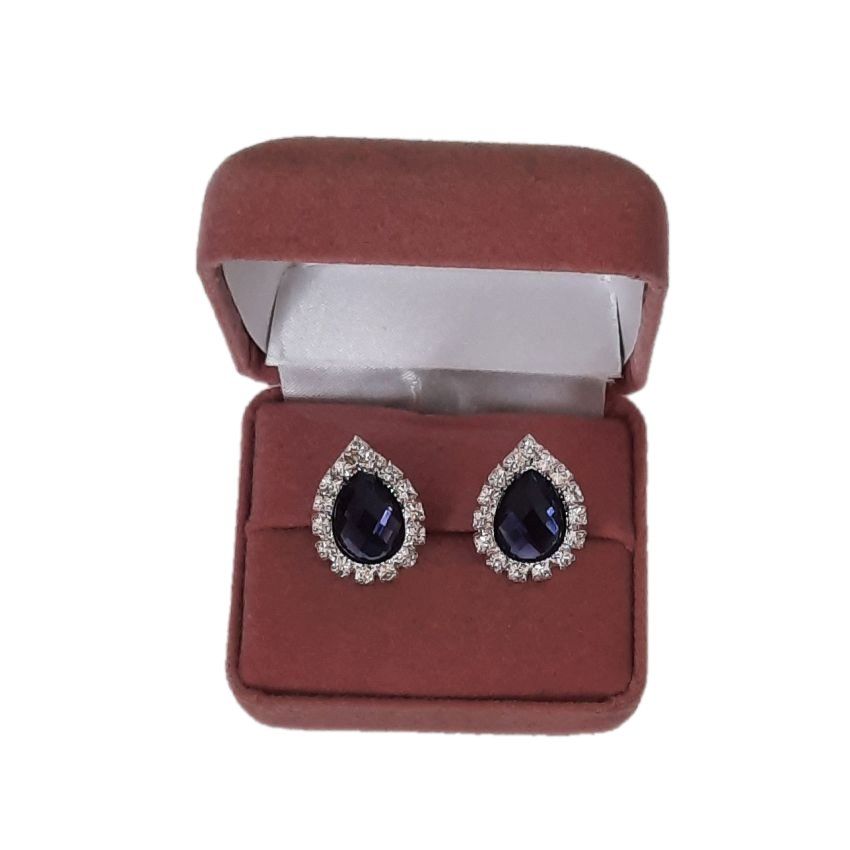 Tear Drop Purple Crystal Clip On Earrings(2)