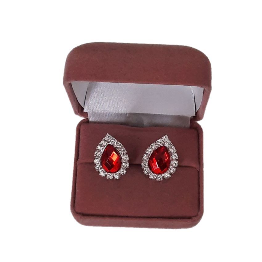 Tear Drop Red Crystal Clip On Earrings(2)