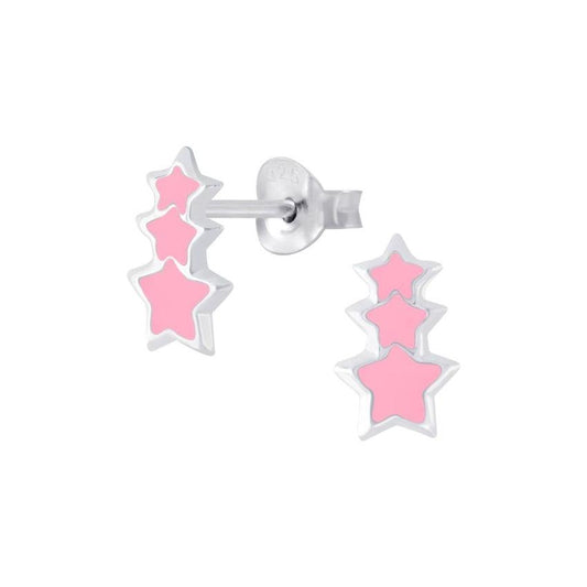 Three Pink Stars Sterling Silver Earrings