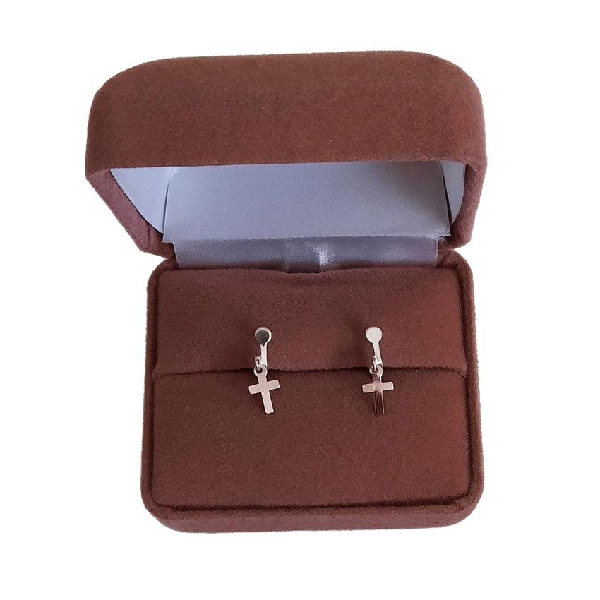 Tiny Cross Clip On Communion Earrings