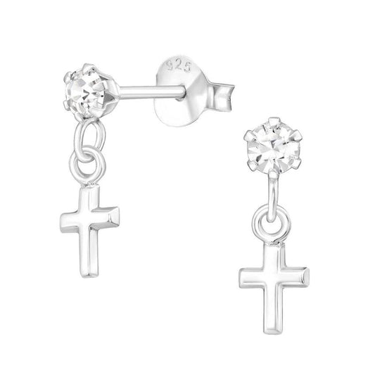 Tiny Drop Cross CZ Communion Earrings