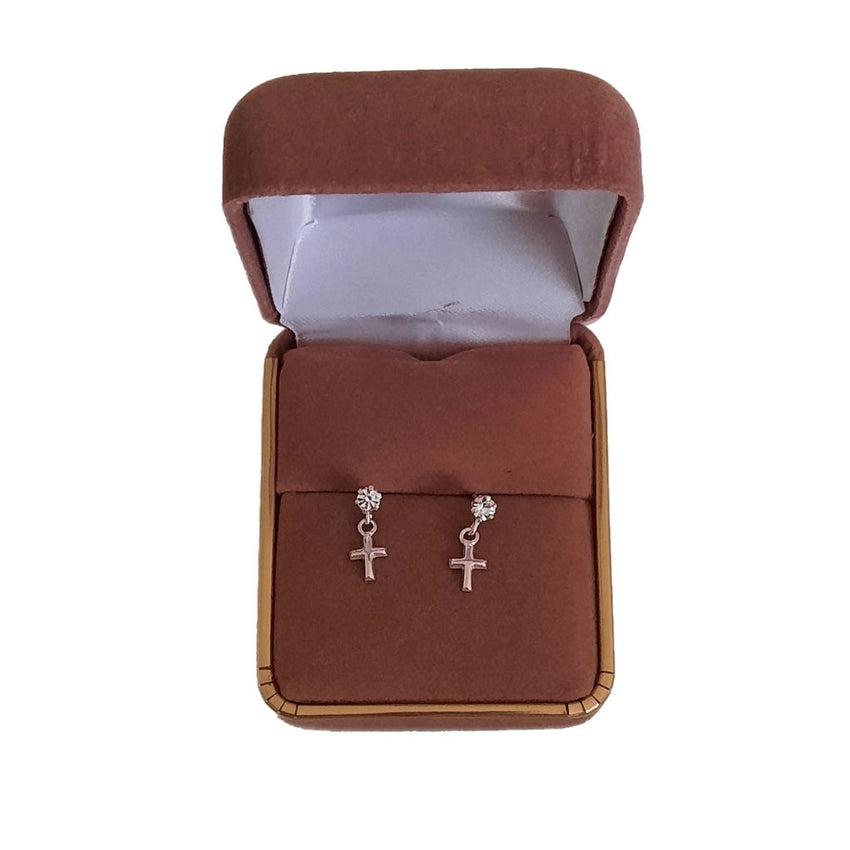 Tiny Drop Cross CZ Communion Earrings