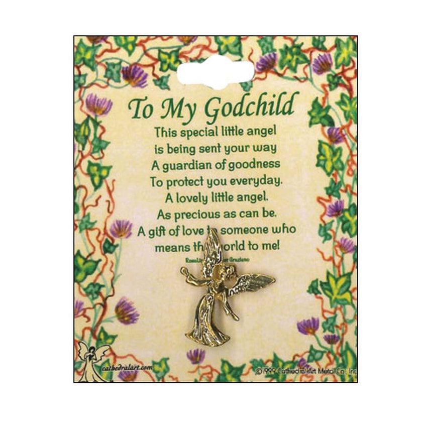 To My Godchild Gilt Angel Brooch Pin