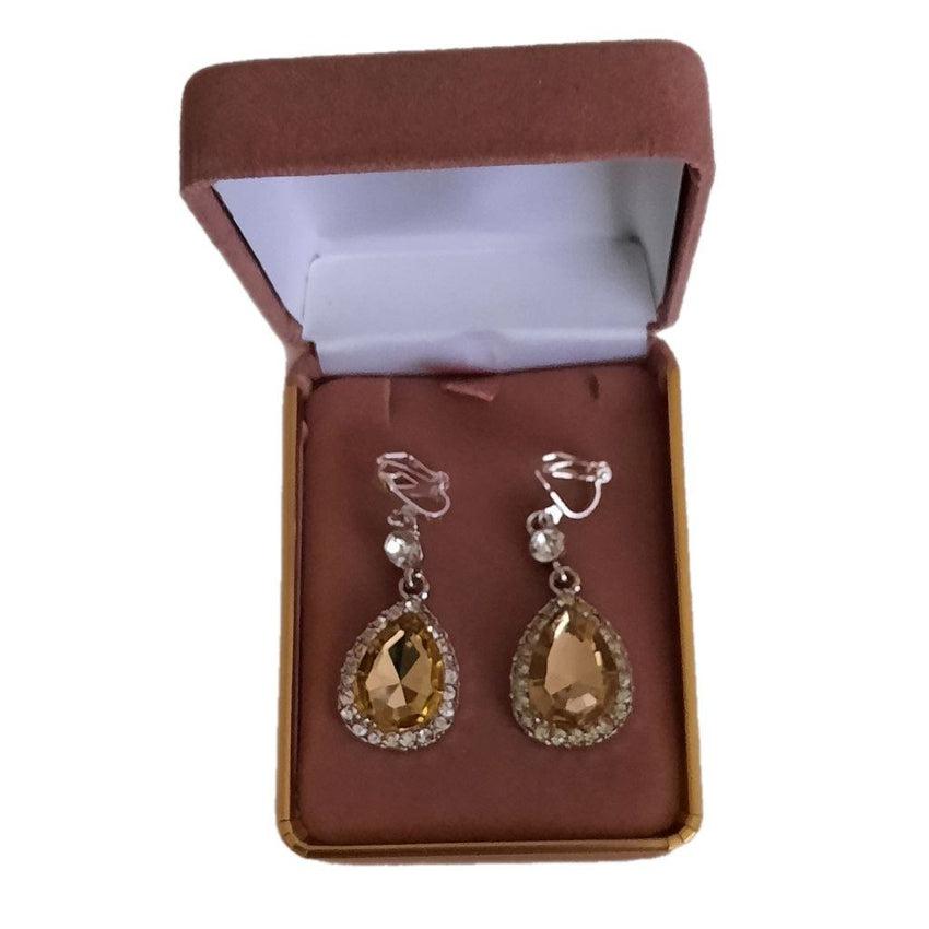 Topaz And Diamante Drop Clip On Earrings