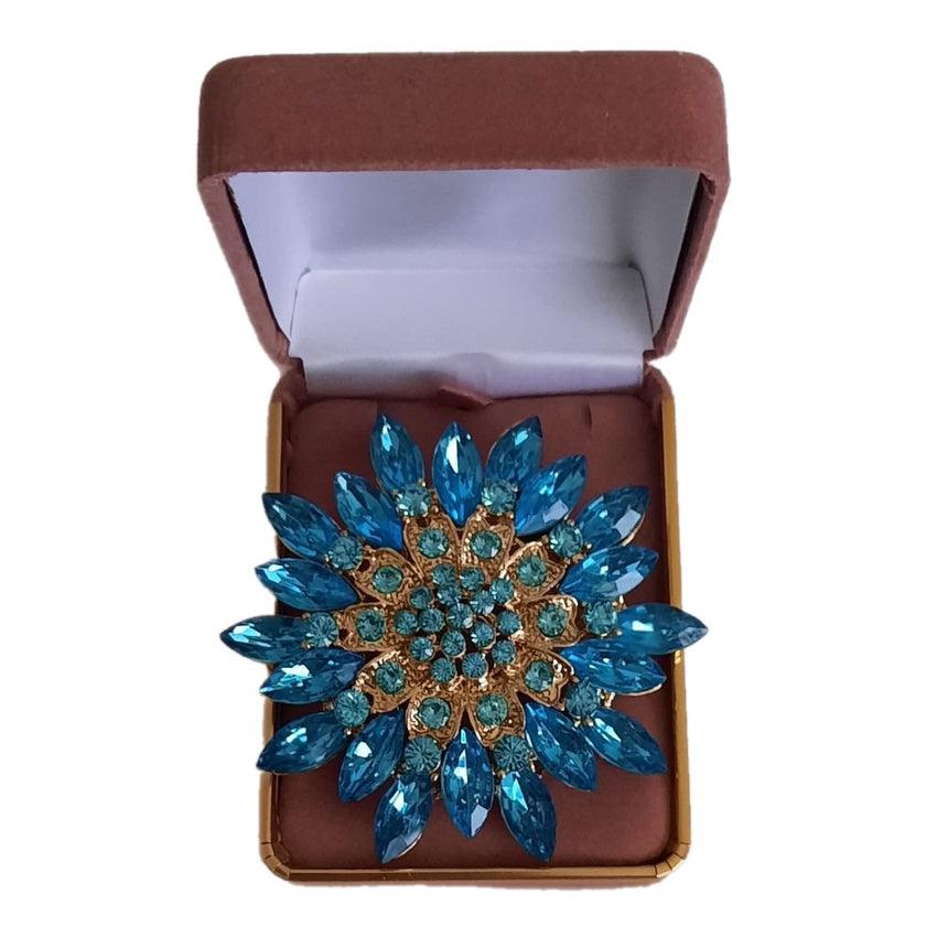 Turquoise Blue Cubic Zirconia Flower Brooch