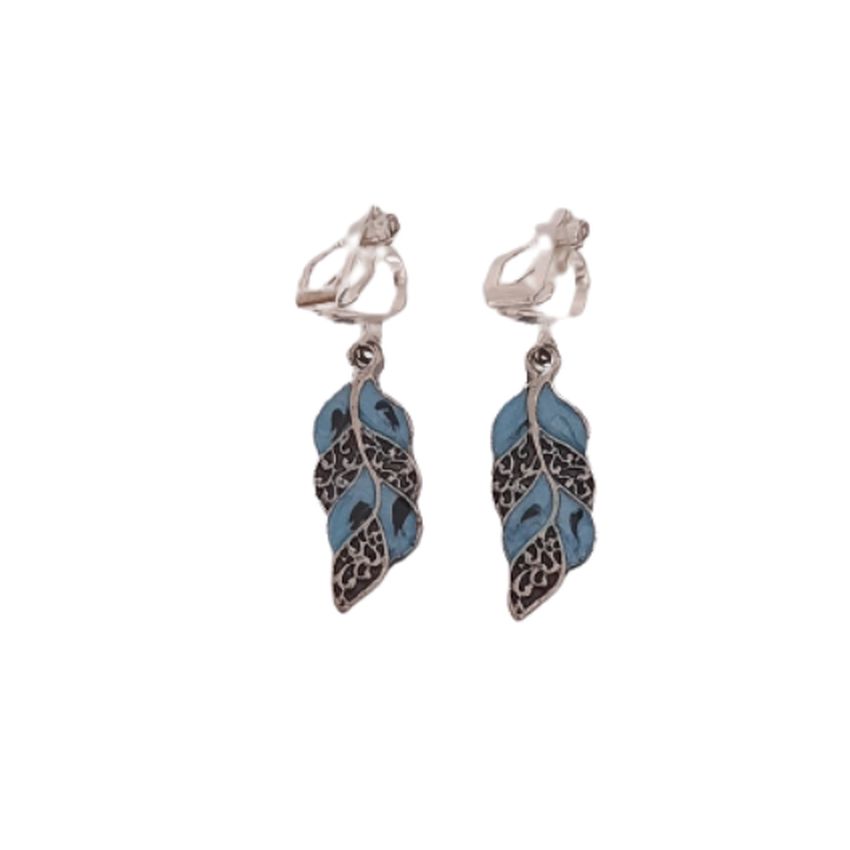 Turquoise Leaf Small Clip On Earrings