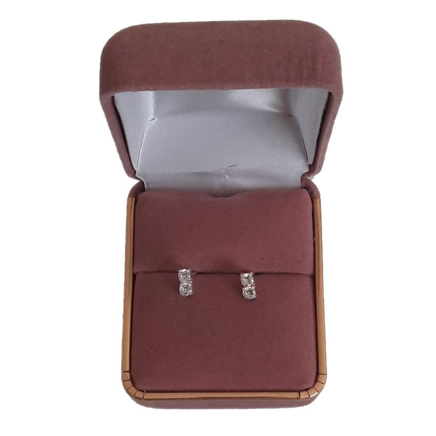 Two Stone Tiny Sterling Silver Earrings