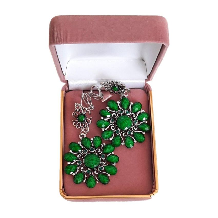 Very Large Green Flower Clip On Earrings
