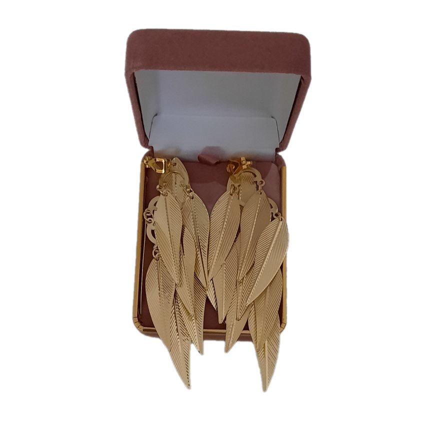 Very Large Leaf Drop Gold Clip On Earrings(2)