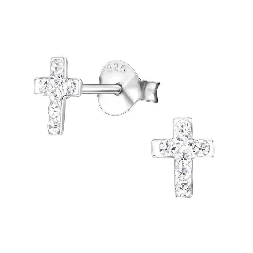 Very Small Girls Crystal Cross Stud Communion Earrings