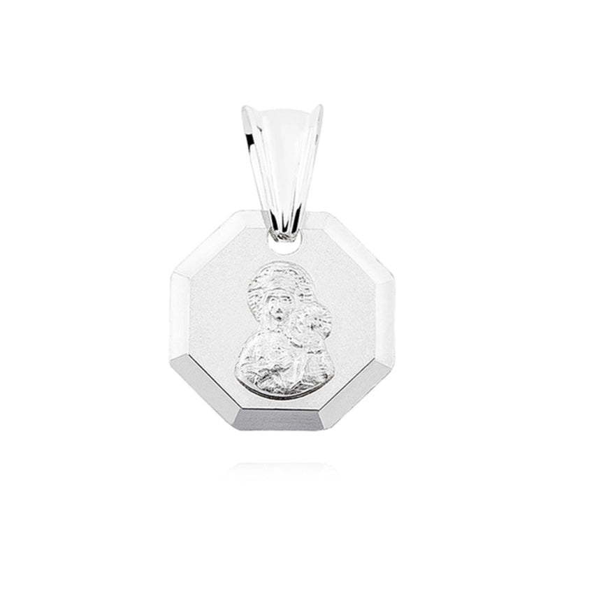 Very Small Hexagonal Virgin Mary Sterling Silver Pendant