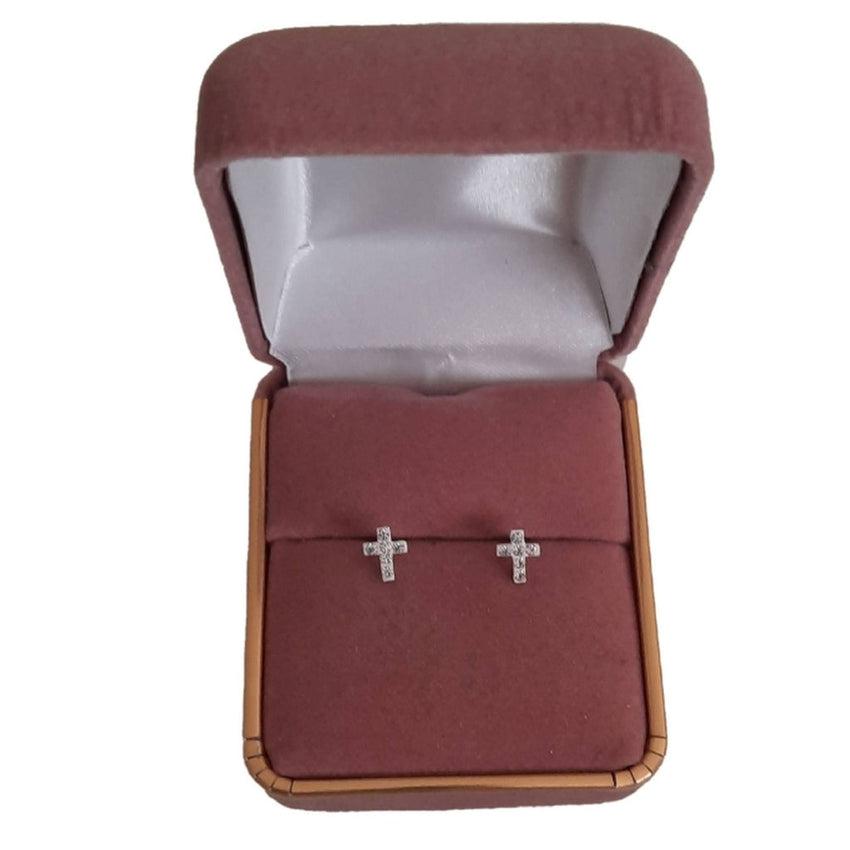 Very Small Girls Crystal Cross Stud Communion Earrings